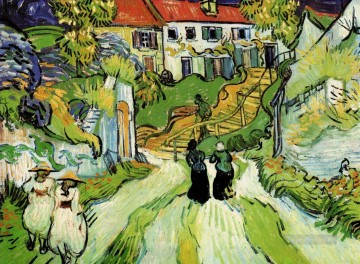 Calle del pueblo y pasos en Auvers con figuras Vincent van Gogh Pinturas al óleo